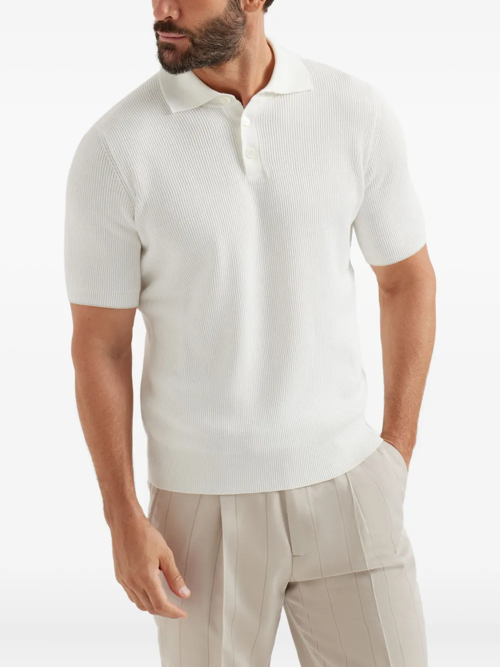 Brunello Cucinelli ribbed polo-neck sweater Wit