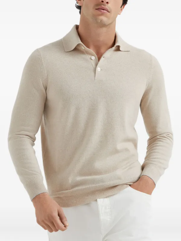 ブルネロクチネリ　長袖 ジッパーポロシャツ　48 Brunello Cucinelli ロングスリーブ ポロシャツ | ニュートラル