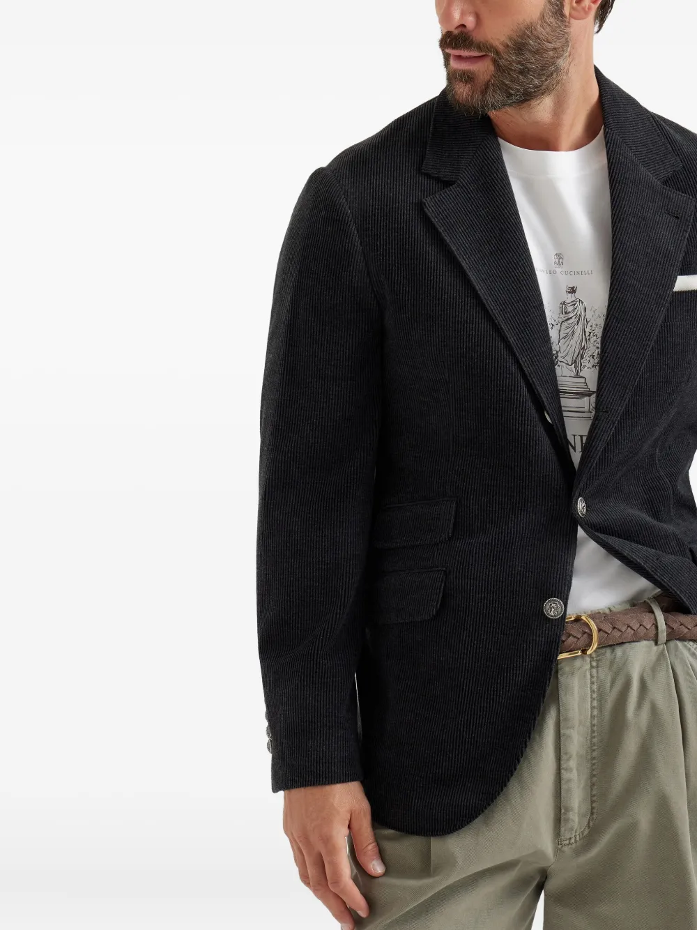 Brunello Cucinelli Ribfluwelen blazer met drie knopen Zwart