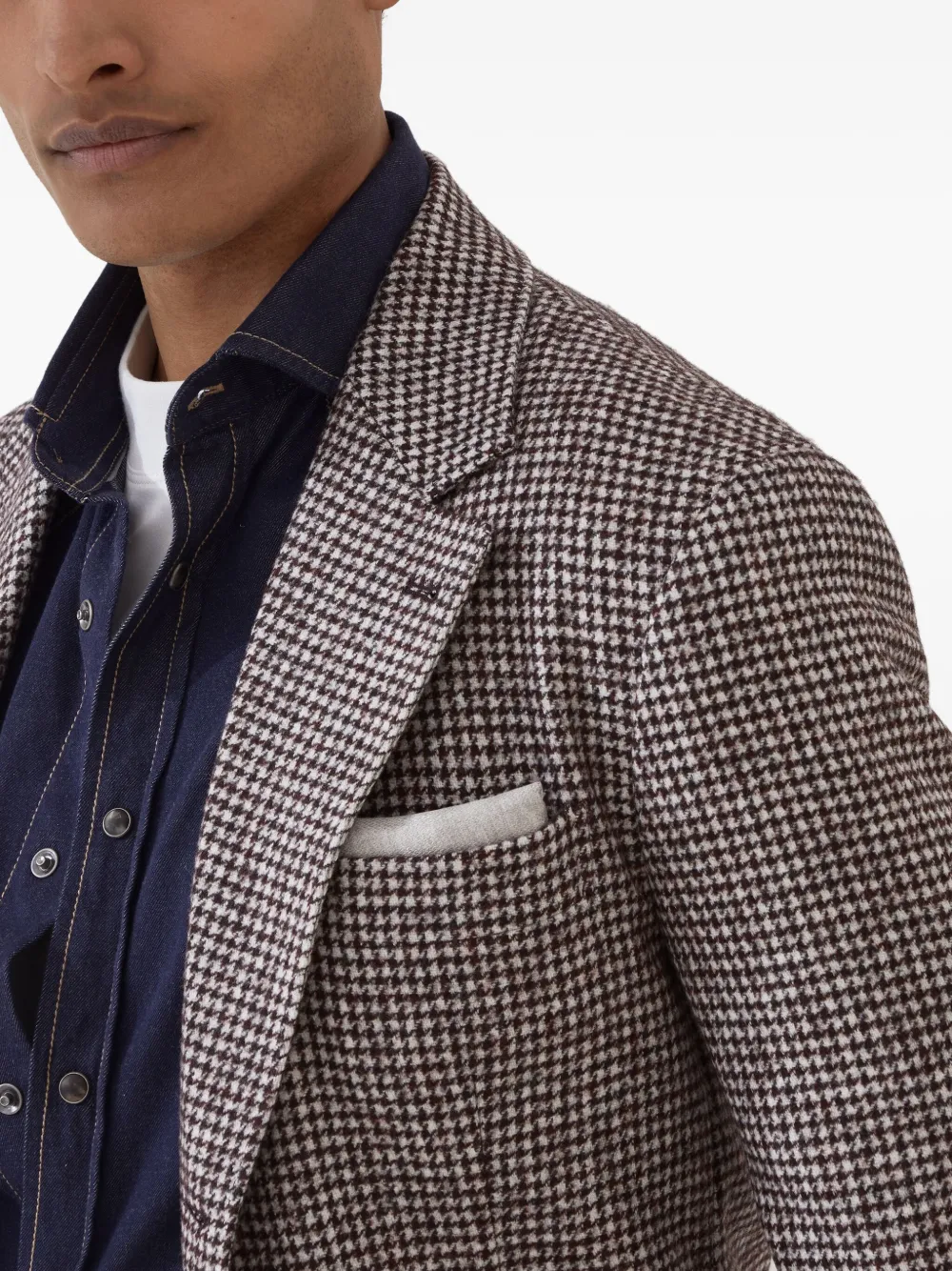 Brunello Cucinelli Blazer met pied-de-poule print Bruin