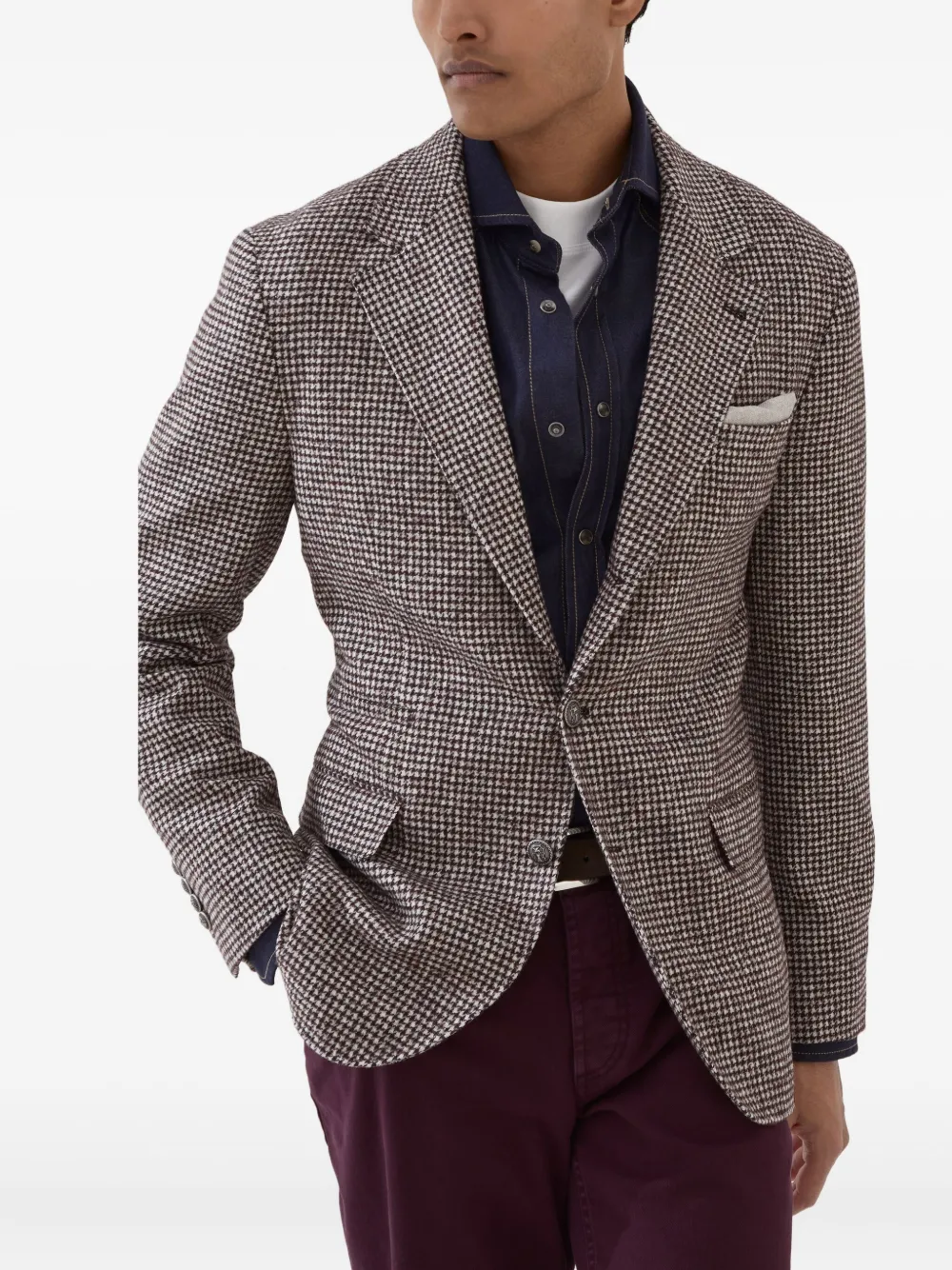 Brunello Cucinelli Blazer met pied-de-poule print Bruin