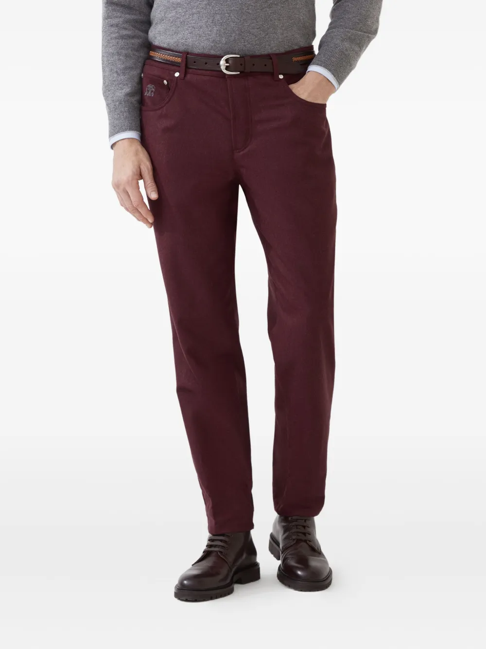 Brunello Cucinelli Broek met geborduurd logo Rood