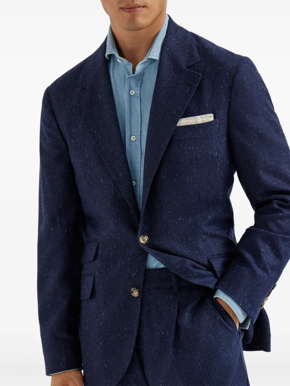 Brunello Cucinelli Blazer met enkele rij knopen Blauw