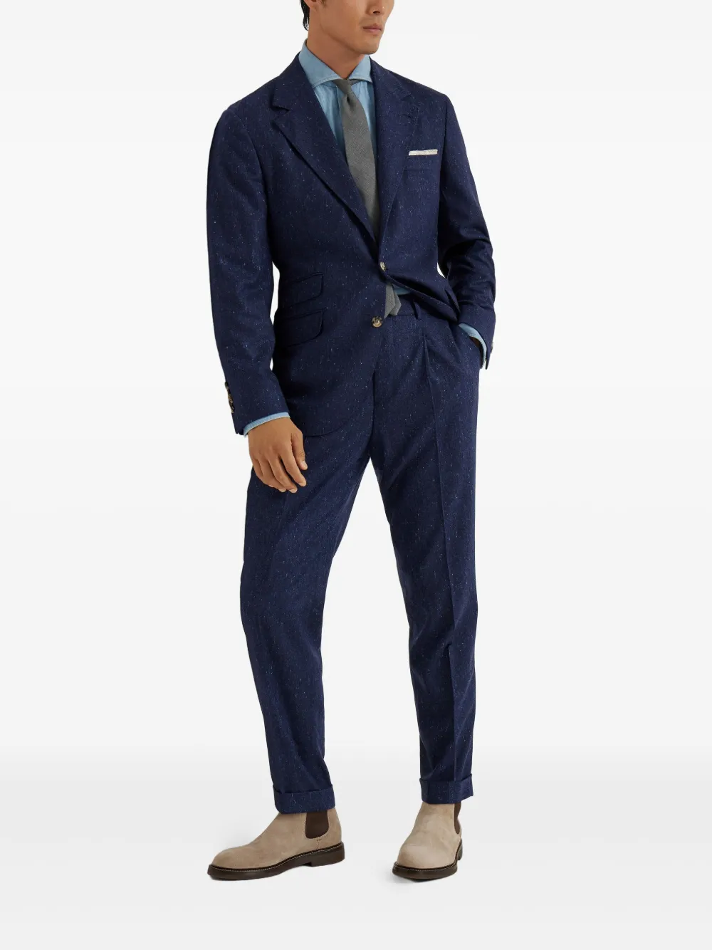Brunello Cucinelli Blazer met enkele rij knopen Blauw