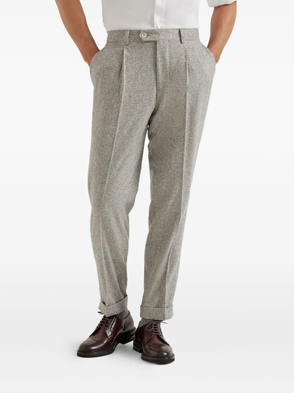 Brunello Cucinelli Geruite broek met geplooide voorkant Beige