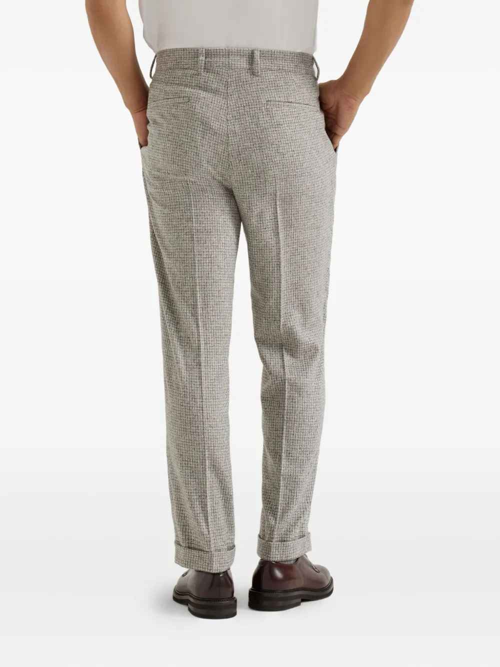 Brunello Cucinelli Geruite broek met geplooide voorkant Beige