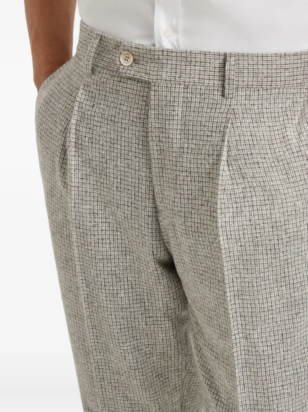 Brunello Cucinelli Geruite broek met geplooide voorkant Beige