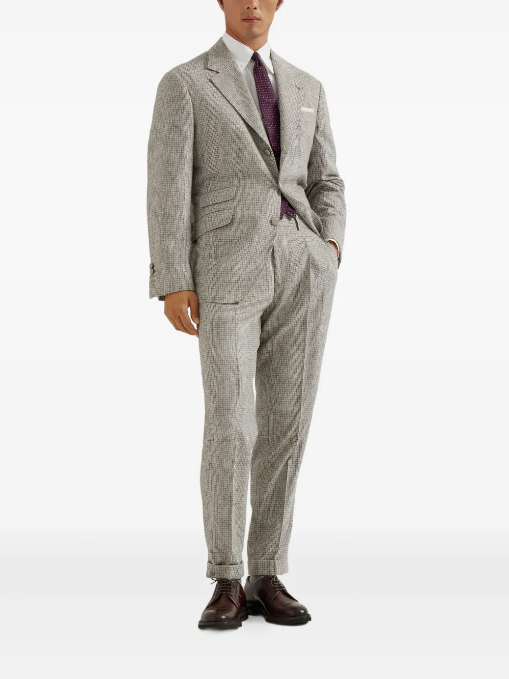 Brunello Cucinelli Geruite broek met geplooide voorkant - Beige