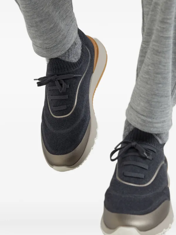 Brunello Cucinelli Knitted slip-on Sneakers | Black | FARFETCH