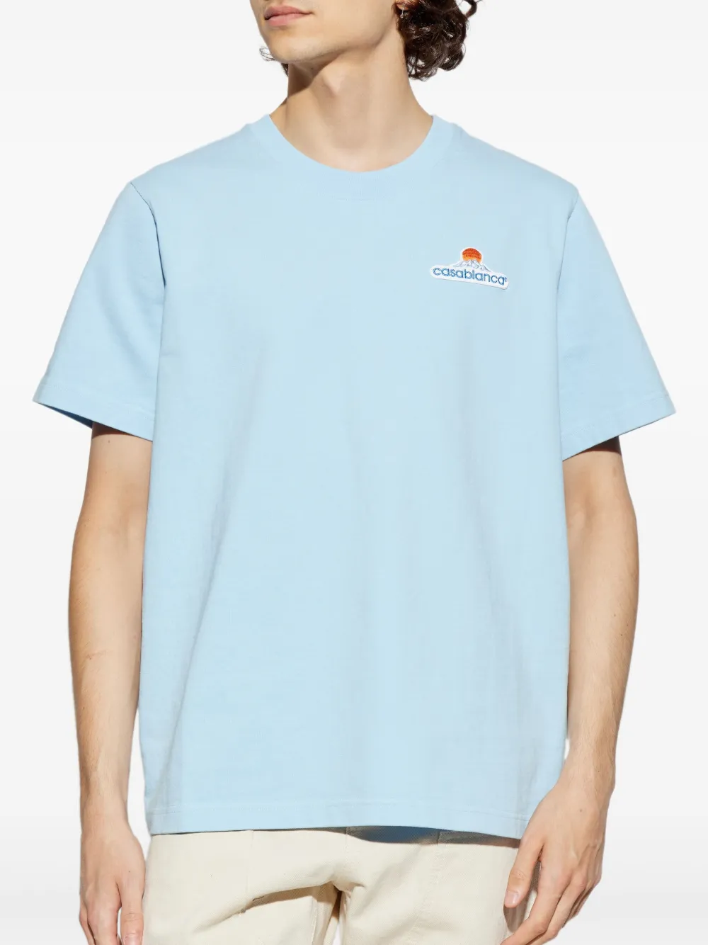 Casablanca T-shirt met geborduurd logo en ronde hals Blauw