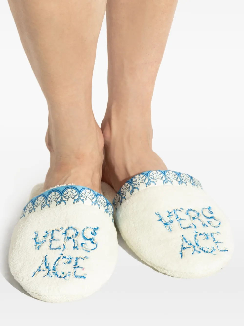 Versace embroidered slippers White