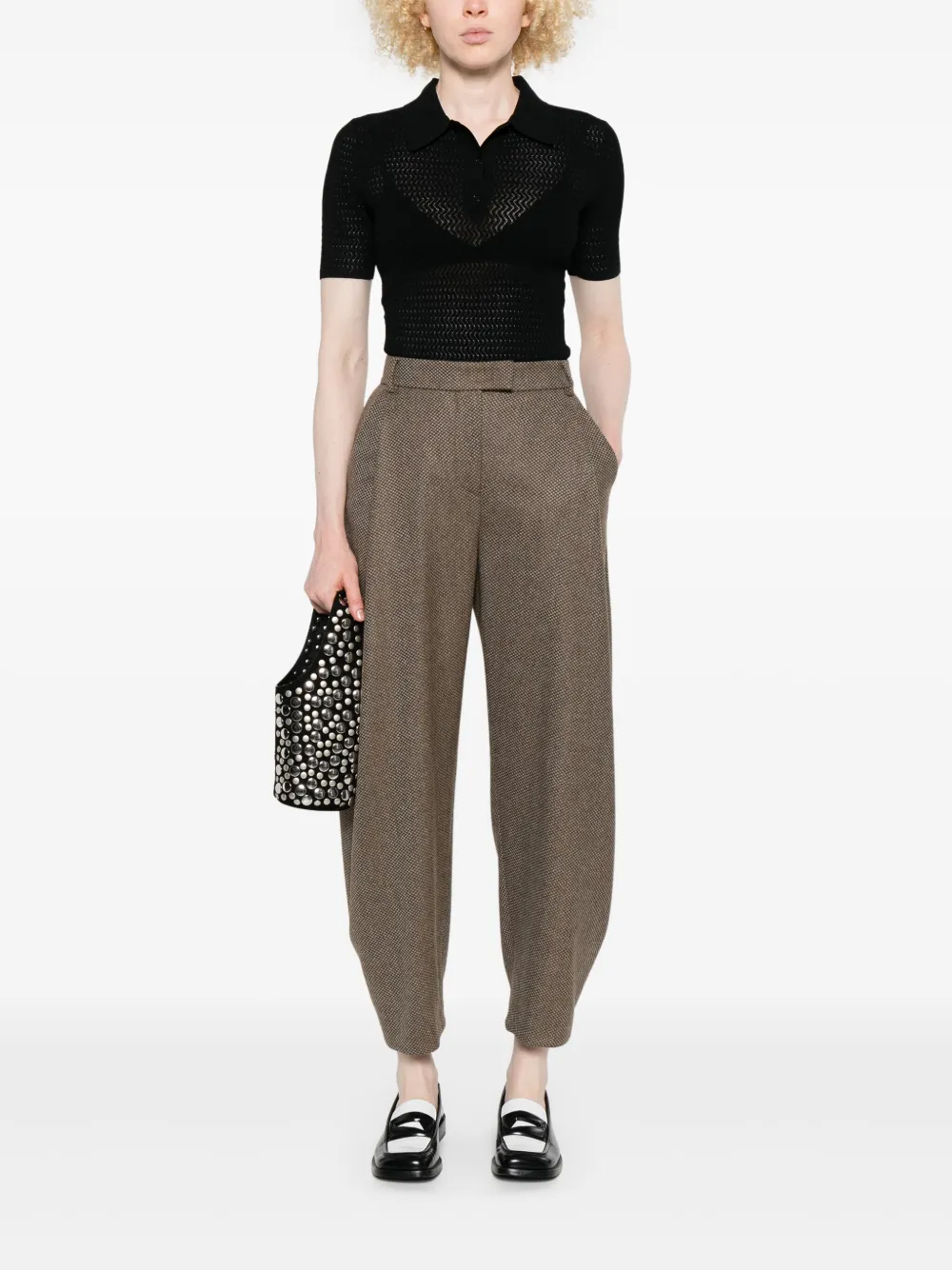 Victoria Beckham perforated polo top - Zwart