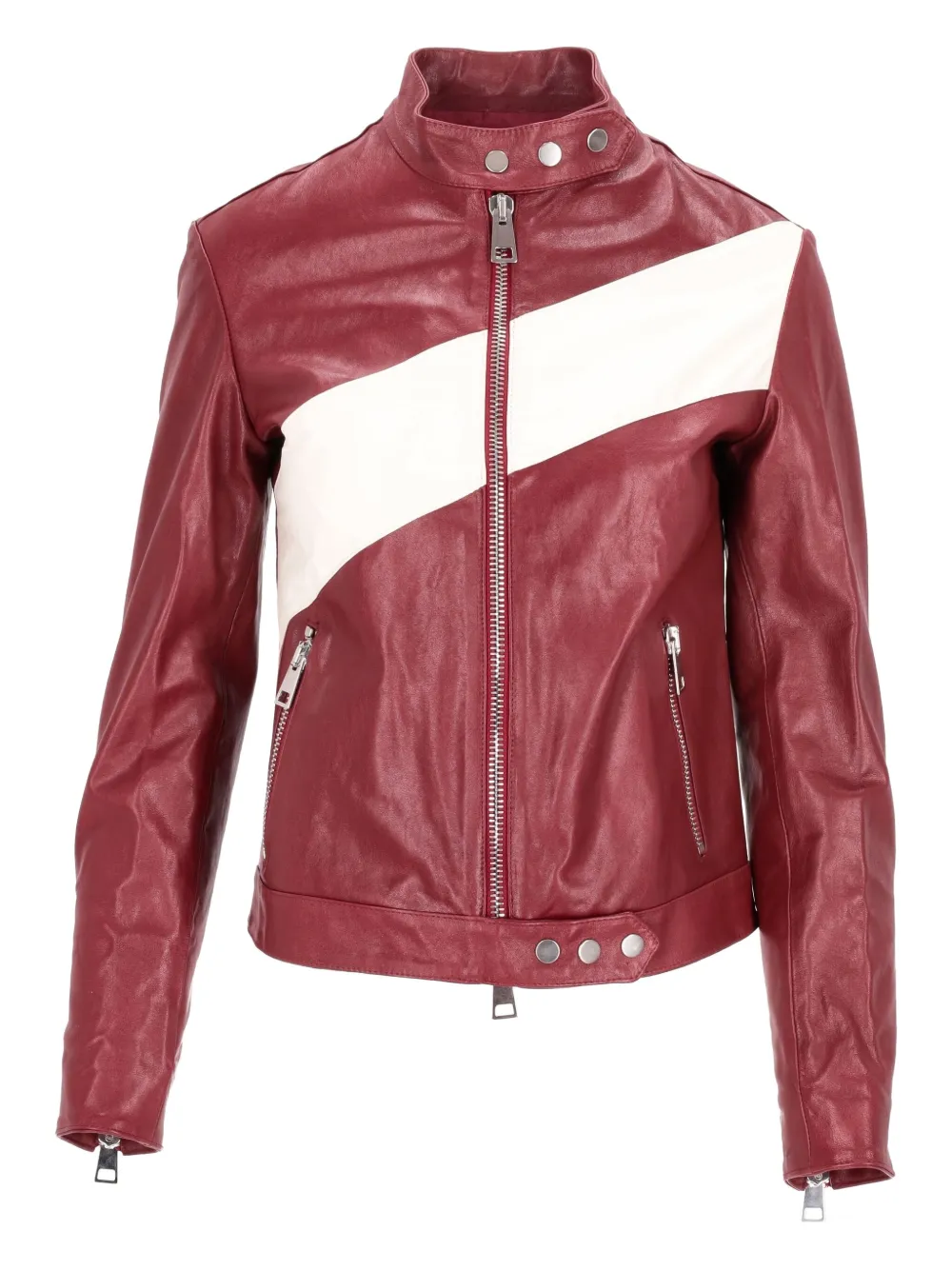 La Rose Zip-up Leather Jacket In Red