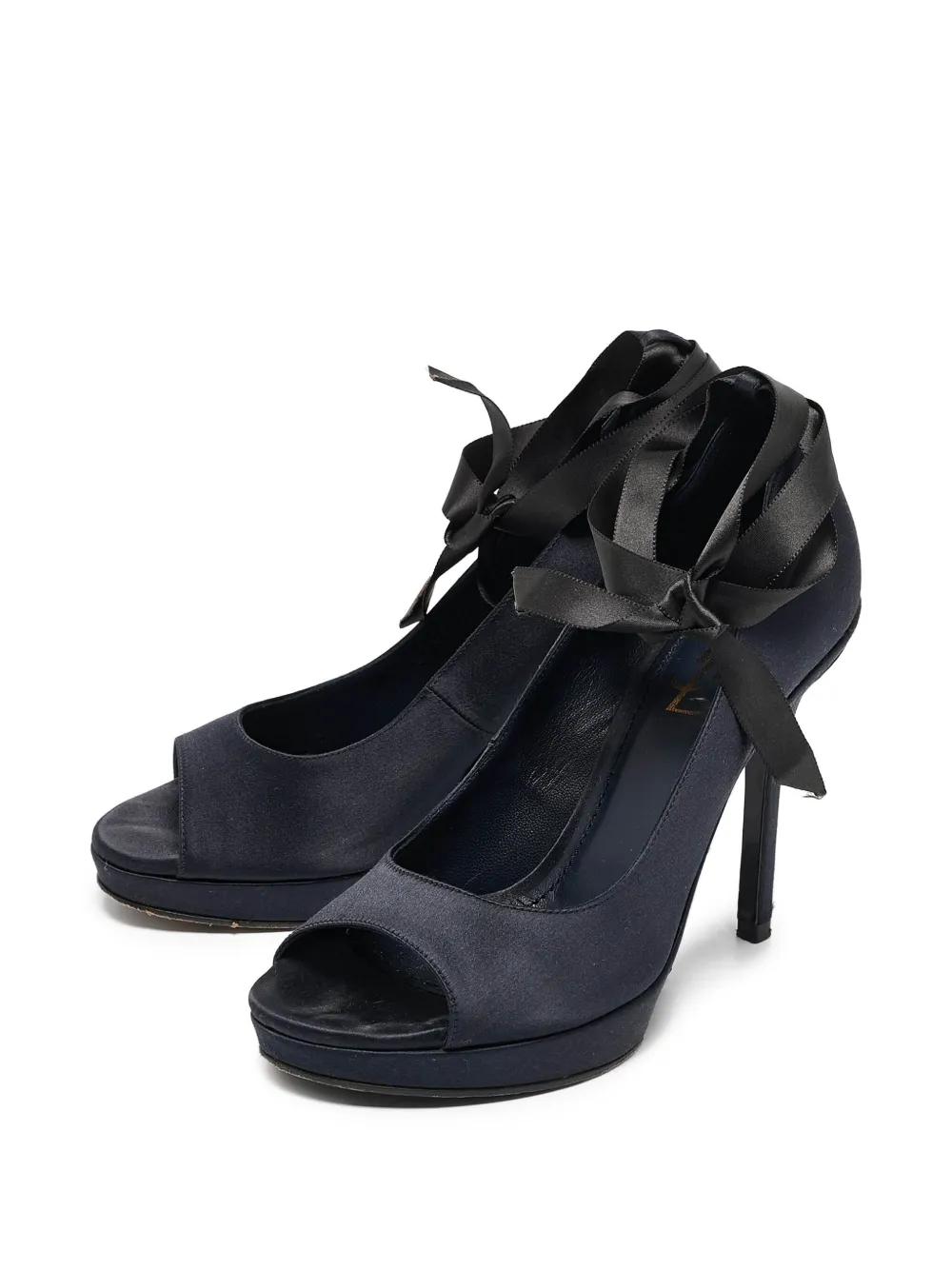 Saint Laurent Pre-Owned 110 mm satijnen pumps met open neus - Blauw