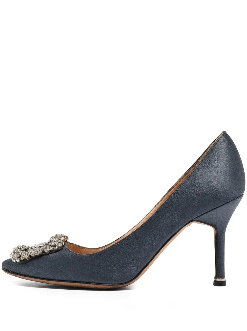 Pre-owned Manolo Blahnik  85mm Hangisi Satin Pointed-toe Pumps