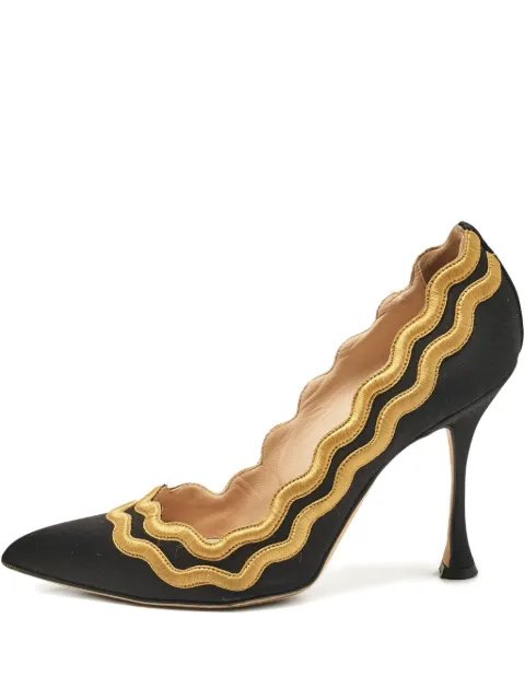 Manolo Blahnik pre-owned 110mm satin wave embroidered pumps
