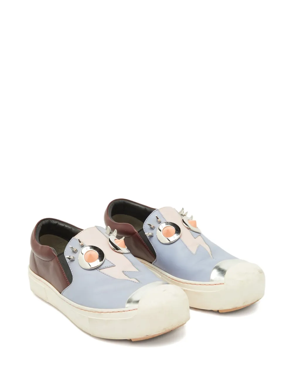 Fendi Pre-Owned Leren sneakers met gezichtsprint - Blauw