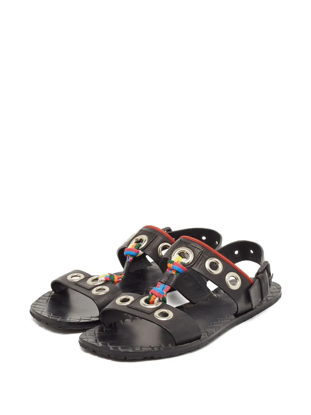 Bottega Veneta Pre-Owned Grommet leren sandalen met ringlets - Zwart