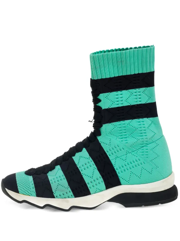 Fendi Pre-Owned Knitted high-top Sneakers | Green | FARFETCH display picture 1