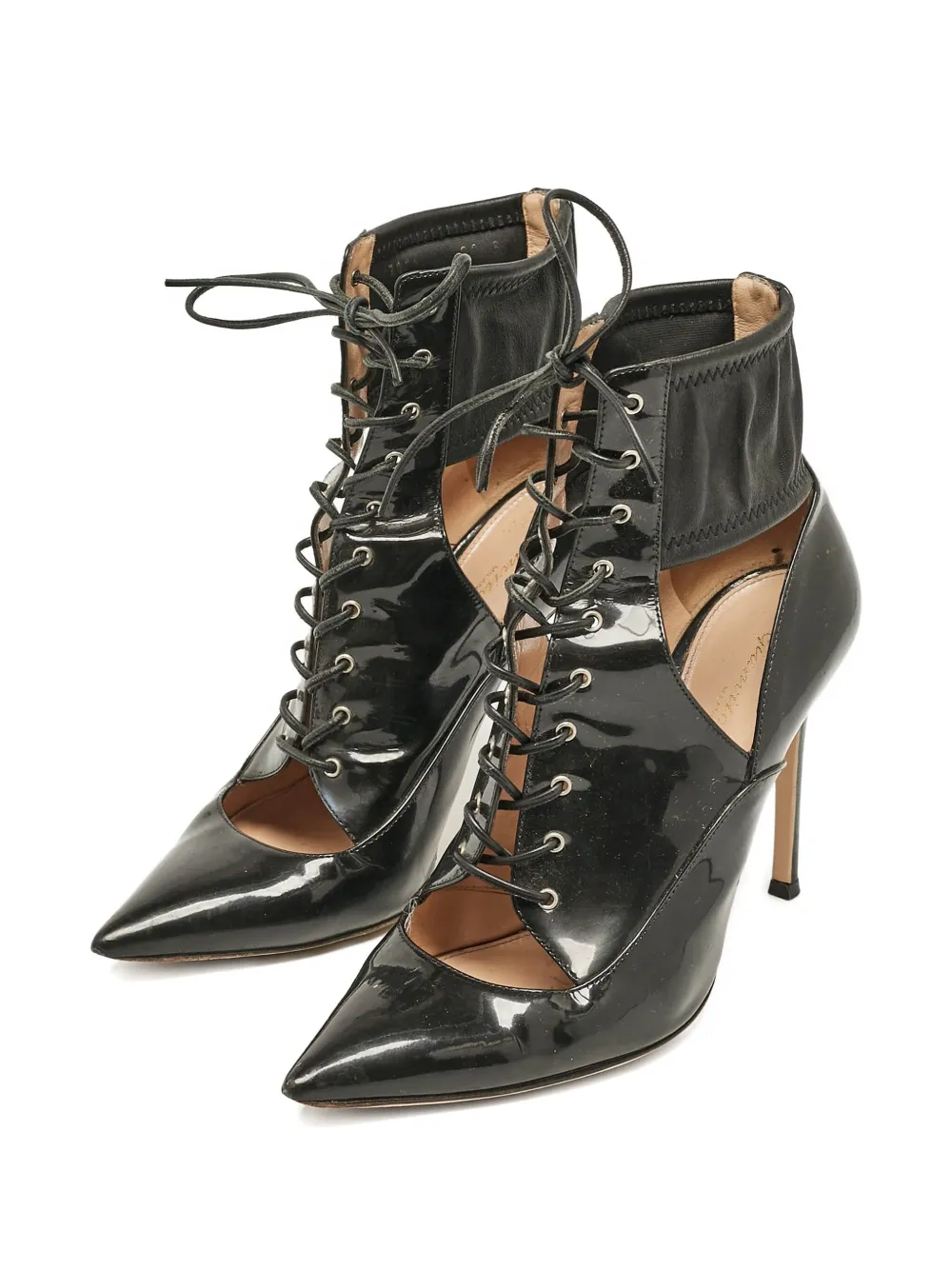 Gianvito Rossi 105 mm lakleren veterlaarzen - Zwart