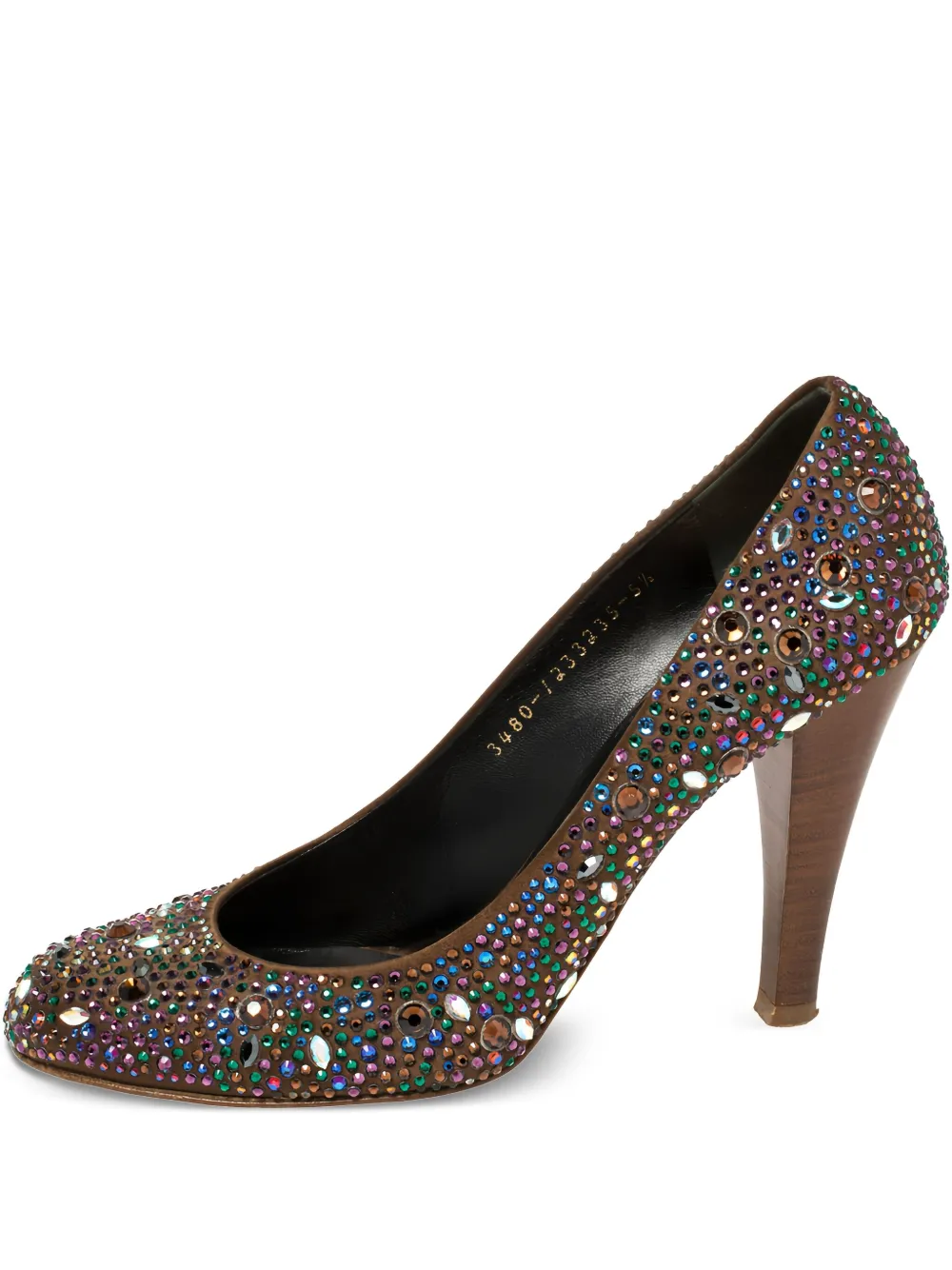 Gina pre-owned 100mm round-toe crystal-embellishments pumps | Brown | Image 1