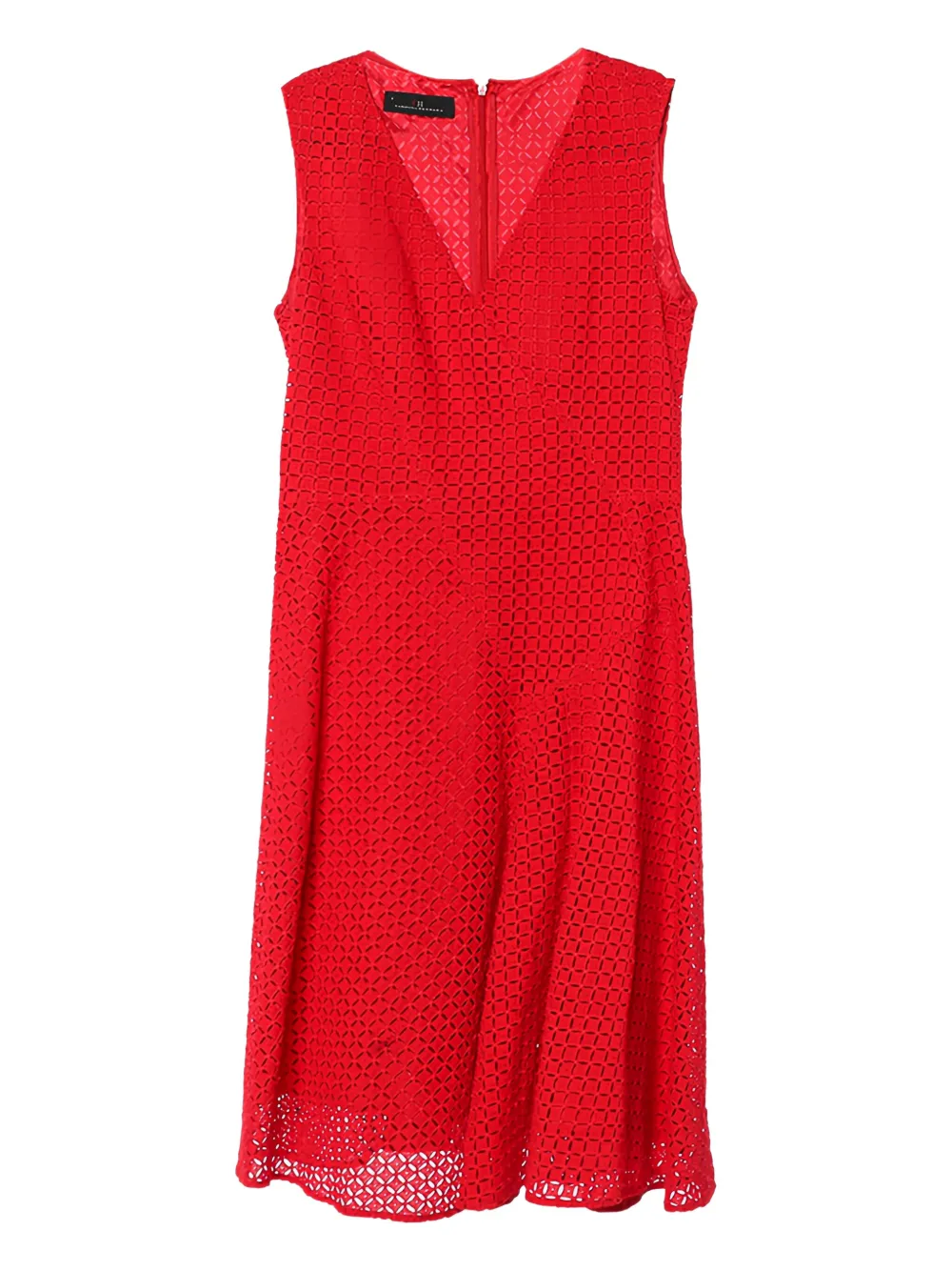 Carolina Herrera Vintage プレオウンド レーザーカット Vネック ドレス - レッド Carolina Herrera Vintage プレオウンド レーザーカット Vネック ドレス - レッド