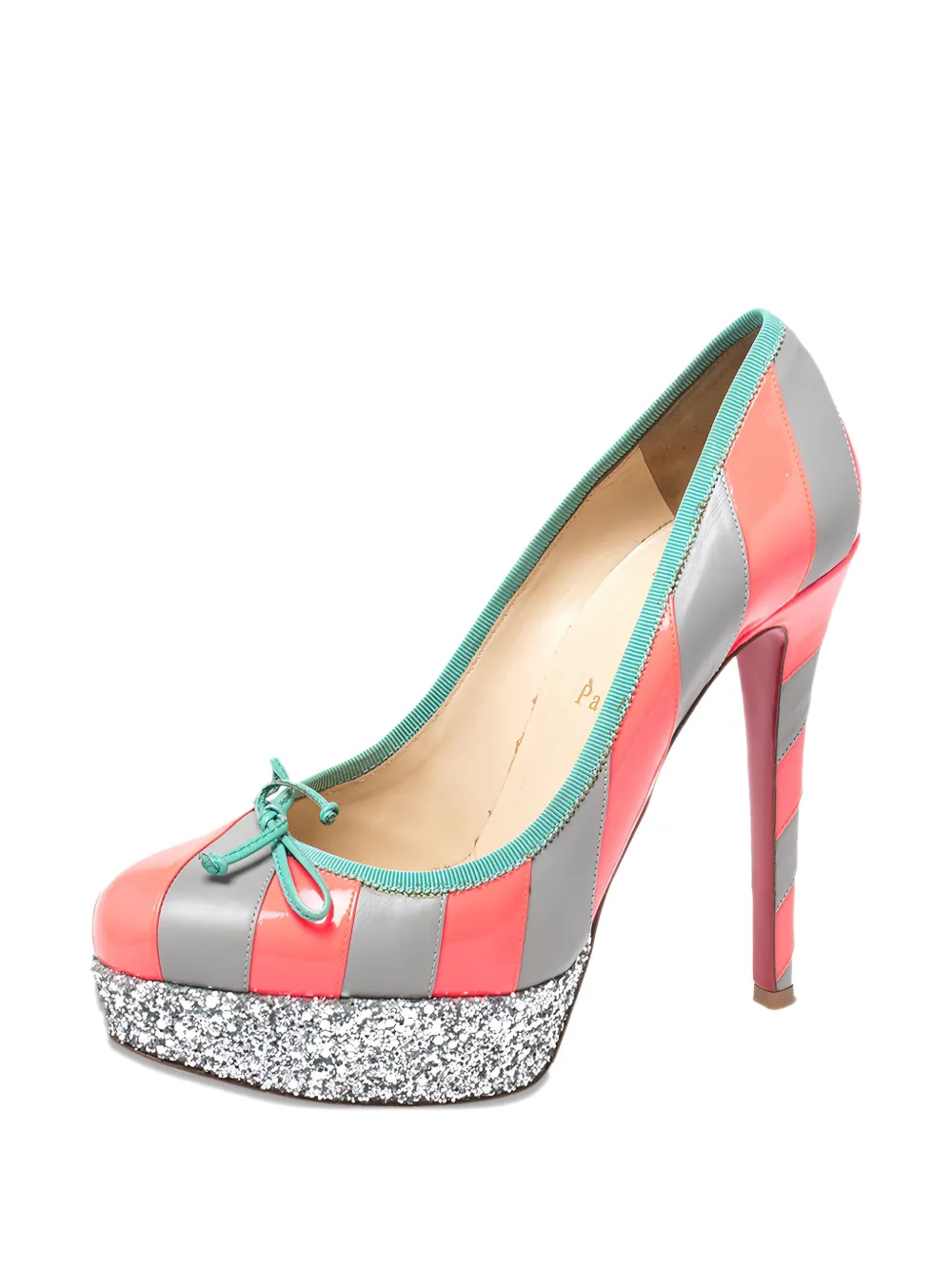 Christian Louboutin Pre-Owned 130 mm gestreepte pumps verfraaid met glitters - Grijs