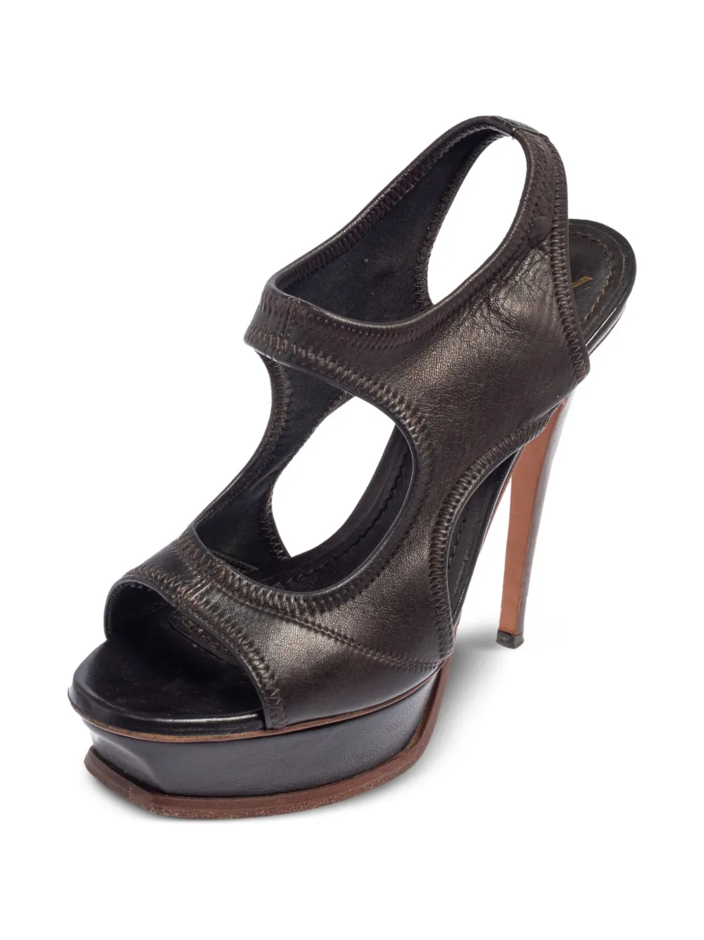 Saint Laurent Pre-Owned 135 mm leren sandalen met hak - Bruin