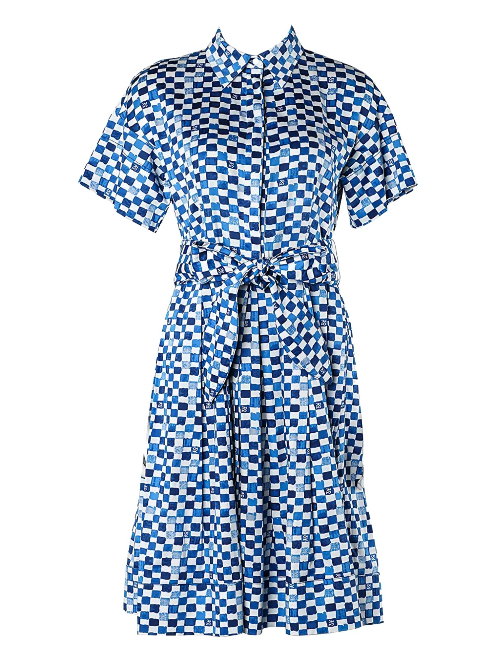 Pre-owned Carolina Herrera Vintage 2024 Checked Belted Dress In Blue