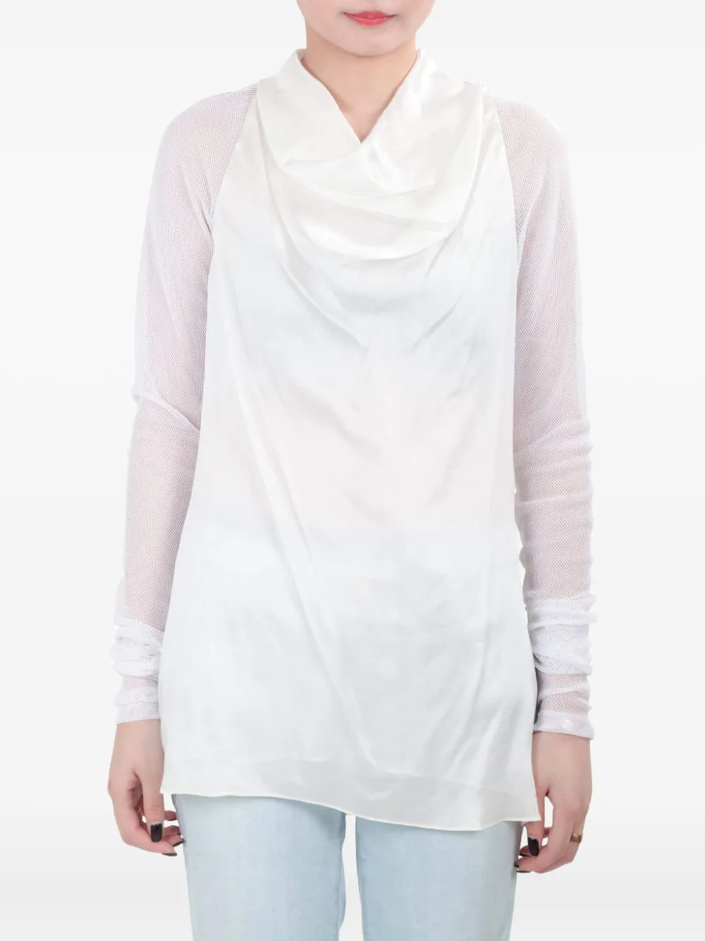 cowl-neck mesh sleeve top
