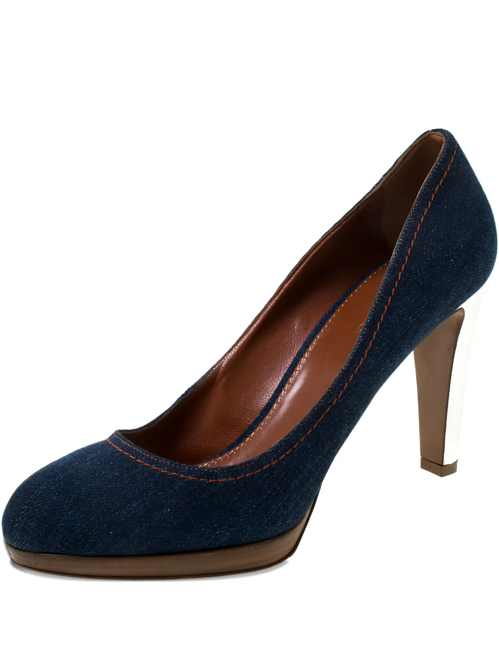 pre-owned 95mm denim pumps