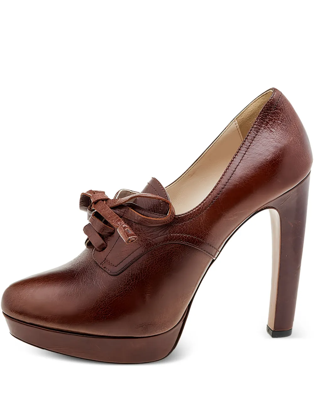 Prada Pre-Owned 130mm lace-up leather booties | Brown | Image 1
