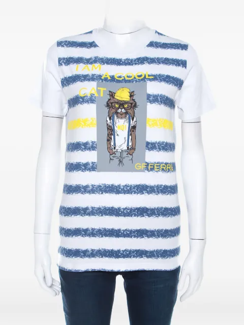 Gianfranco Ferré Pre-Owned striped cat-print T-shirt