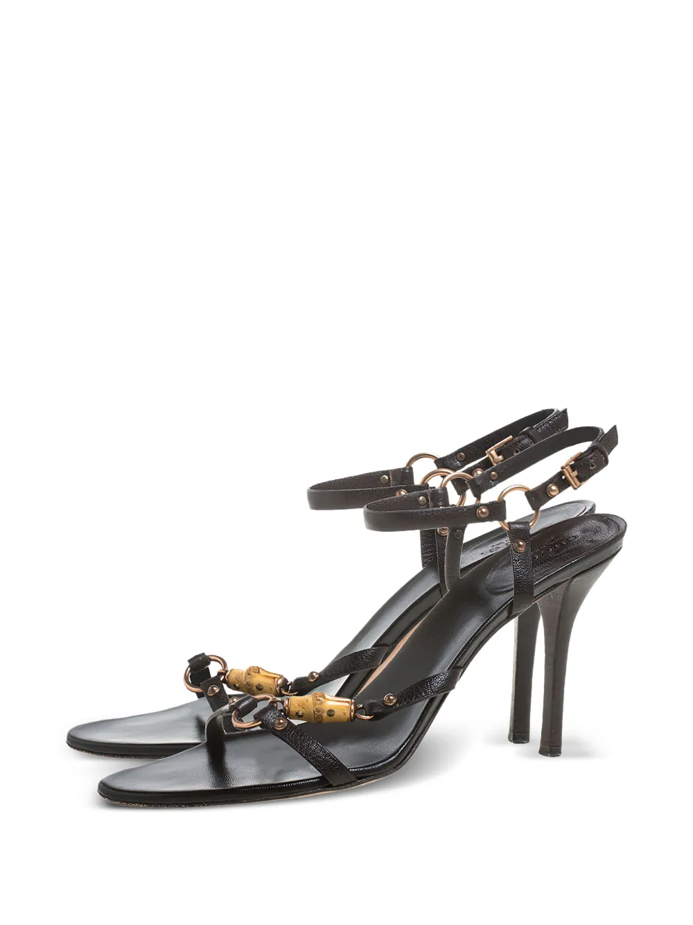 Gucci Pre-Owned 105 mm leren sandalen verfraaid met bamboe - Zwart