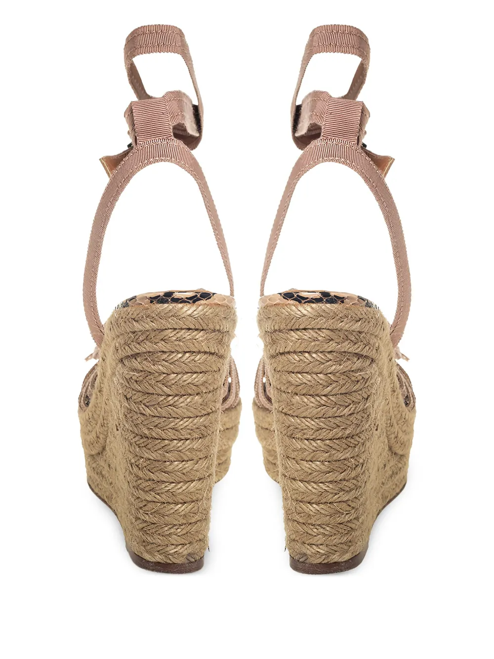 Pre-owned Lanvin 130mm Floral-motif Wedge-heel Espadrilles In Brown