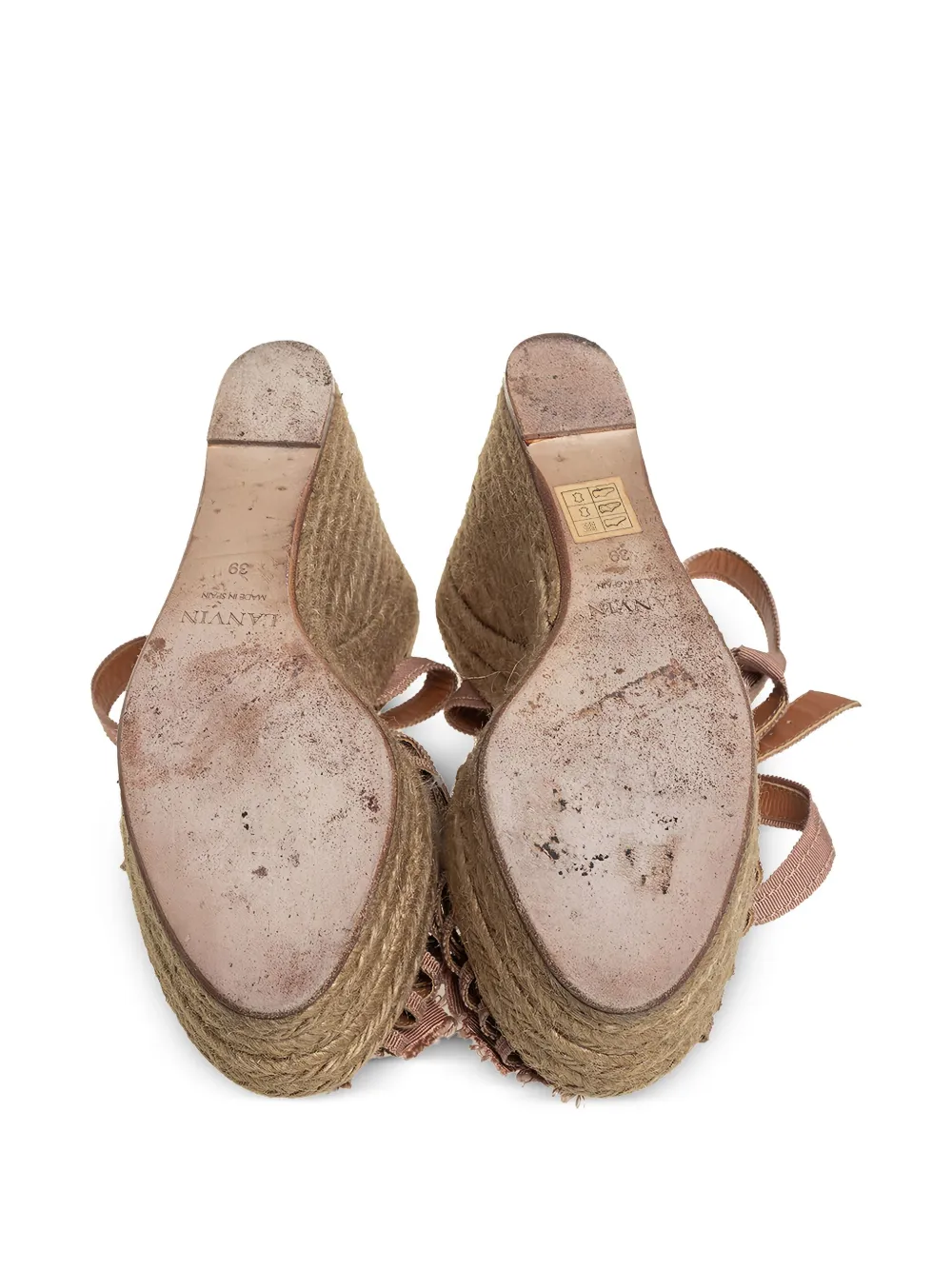 Pre-owned Lanvin 130mm Floral-motif Wedge-heel Espadrilles In Brown