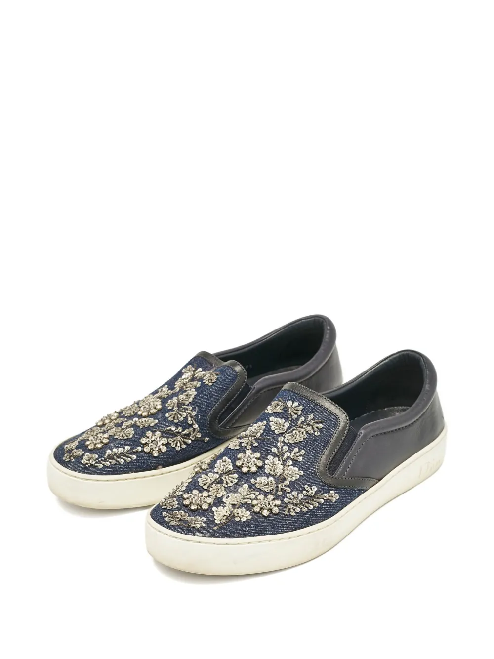Christian Dior Pre-Owned Sneakers van spijkerstof verfraaid met kristal - Blauw