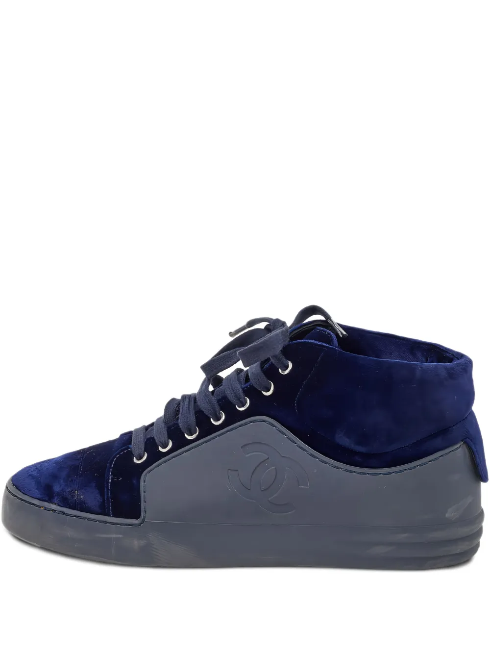 CHANEL Pre-Owned velvet high-top sneakers | Blue | Image 1