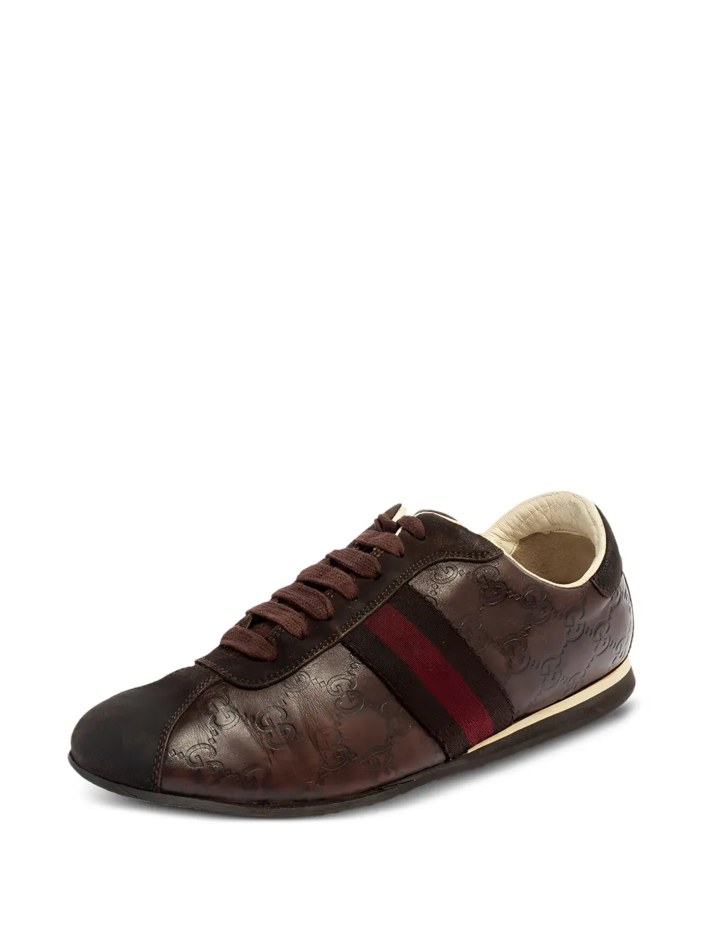Gucci Pre-Owned Guccissima leren sneakers met Web-streep - Bruin