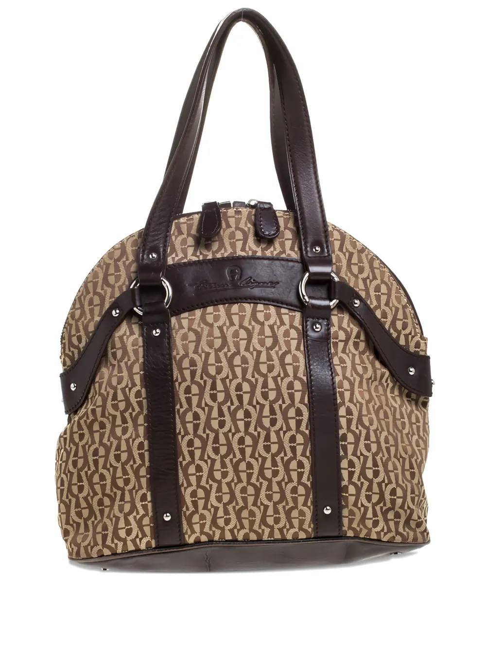 monogram leather-trim tote bag