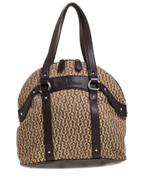 Aigner Vintage taske med læderkant og monogram