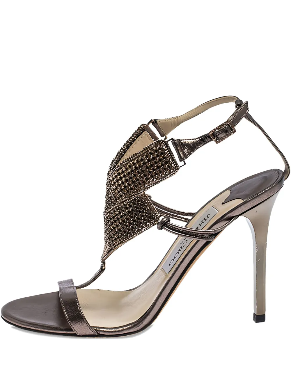 Jimmy Choo Pre-Owned 100mm crystal embellishment leather sandals | Metallic | Image 1