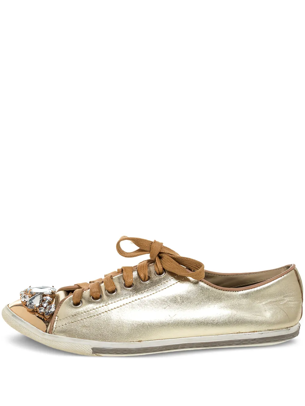 Miu Miu Pre-Owned crystal-embellished sneakers | Gold | Image 1