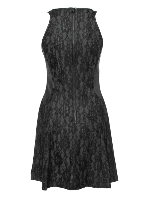 Sea leather-panel Lace Dress | Black
