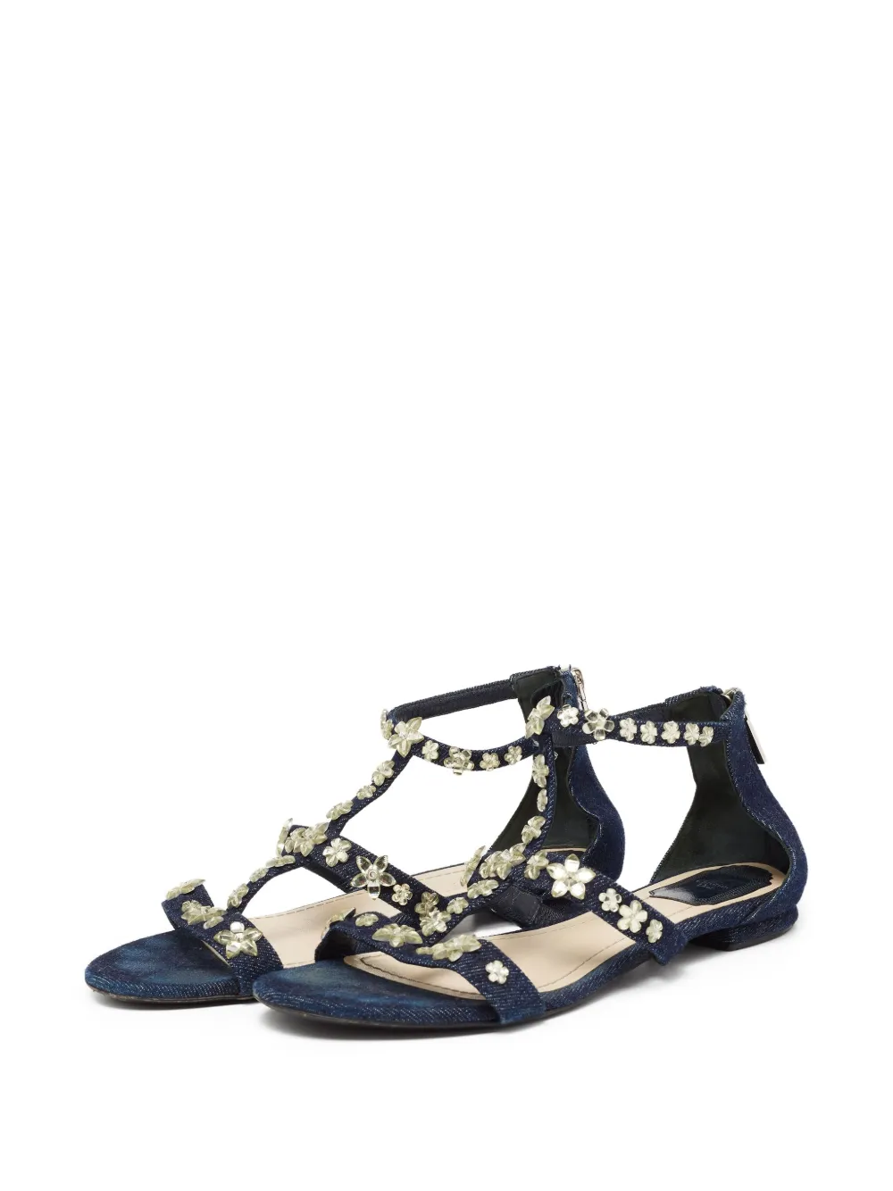 Christian Dior Pre-Owned Sandalen verfraaid met bloemen - Blauw