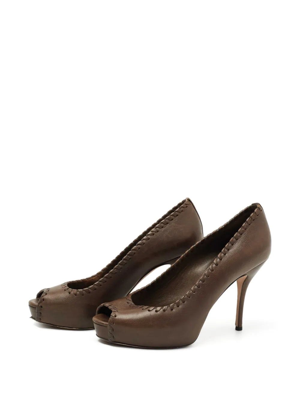 Gucci Pre-Owned 105 mm pumps met gestikte afwerking - Bruin