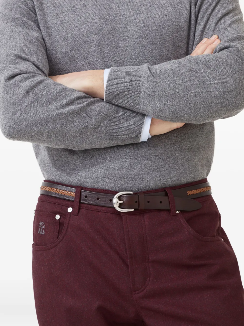 Brunello Cucinelli Riem met gevlochten detail Bruin