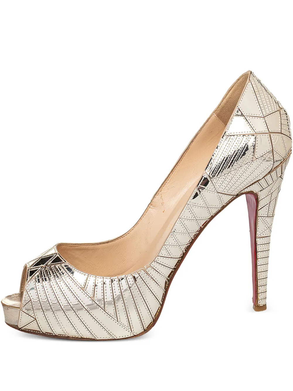 Pre-owned Christian Louboutin Geometric-embossed Peep-toe Heels