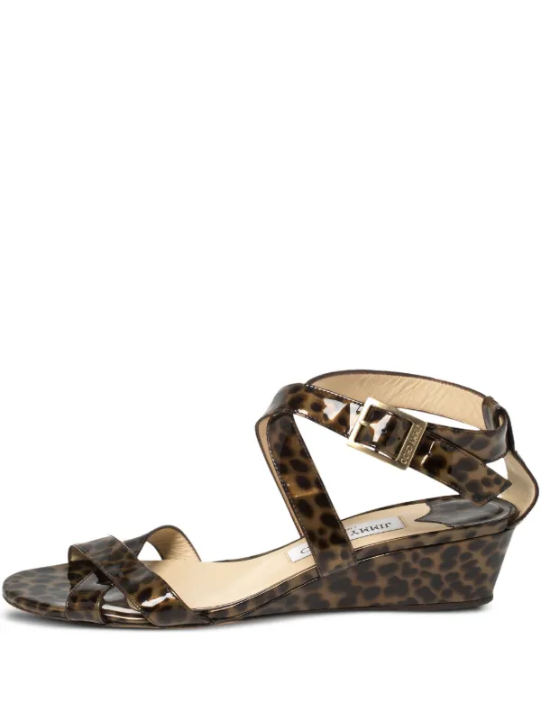 Jimmy Choo Pre-Owned レオパード エナメルレザーサンダル 35mm 