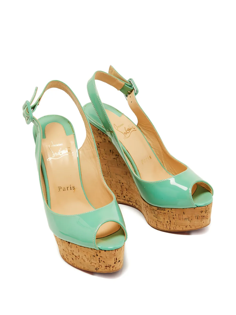 Christian Louboutin Pre-Owned Une Plume lakleren sandalen met kurken sleehak - Groen